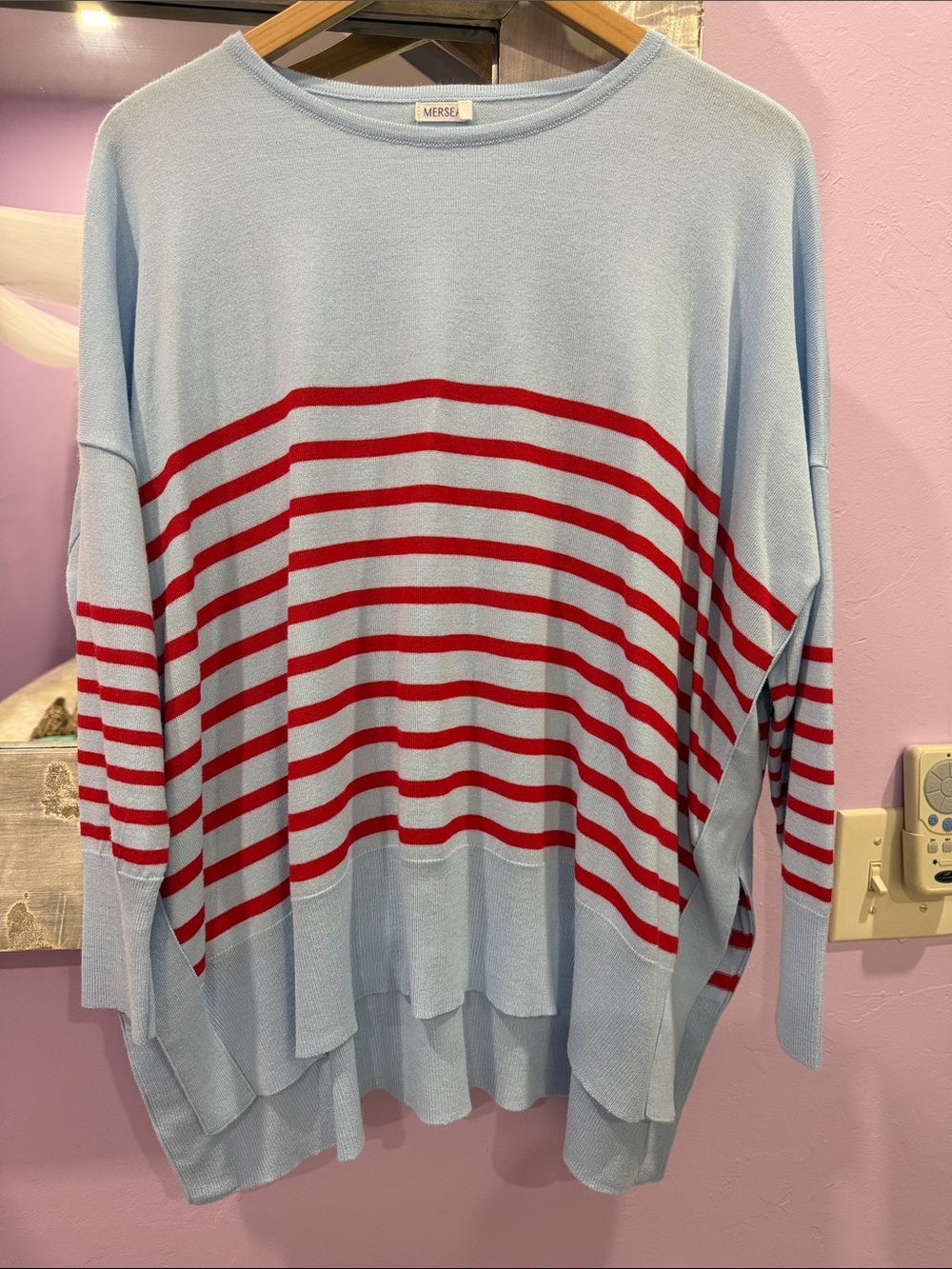 NWOT Light Blue & Red Striped Women's Sweater